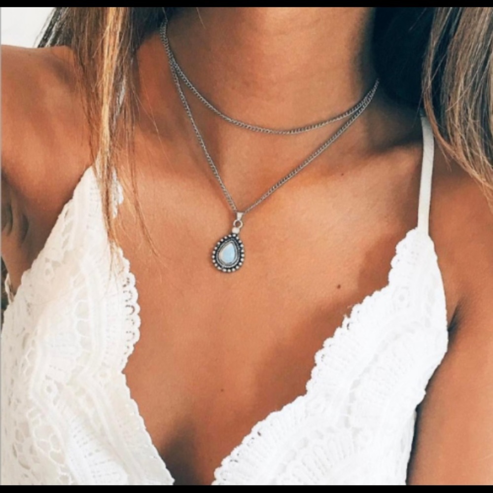 3/$30 Water Drop Shape Layered Pendant Necklace